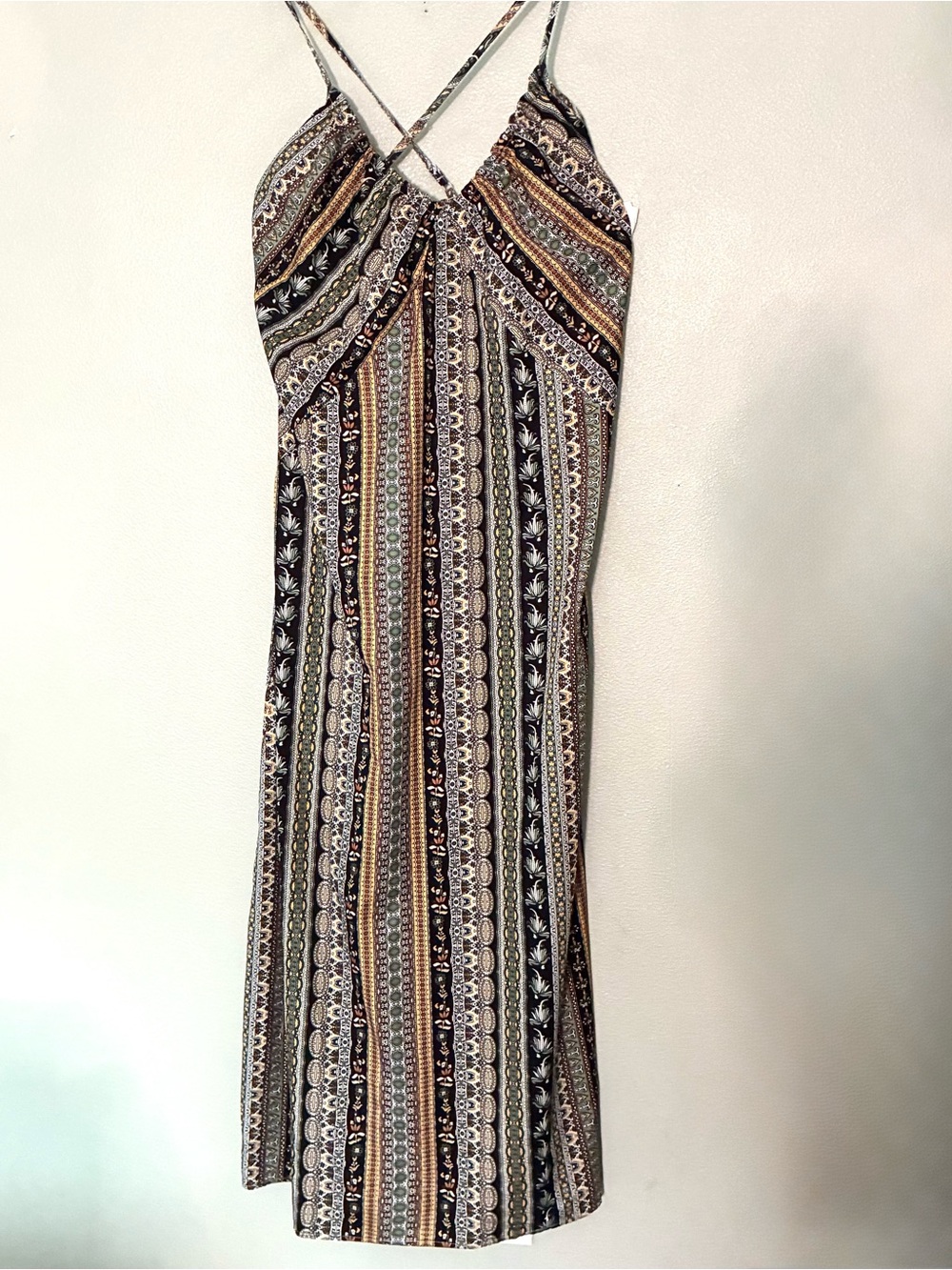 Boho Printed Strappy Midi Dress Festival Sundress Medium